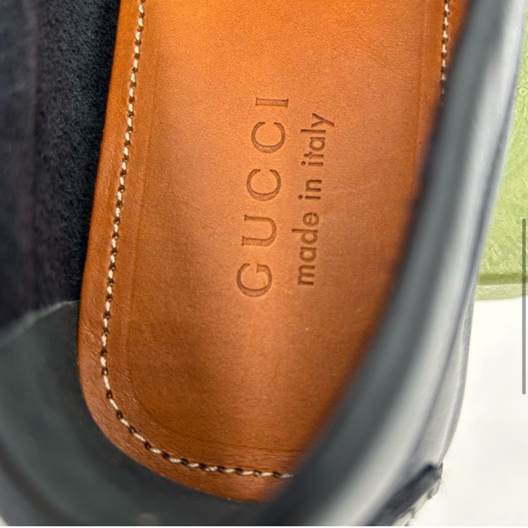 Men’s Gucci Ayrton web stripe driver loafers size 12 fits 12.5 us made in Italy